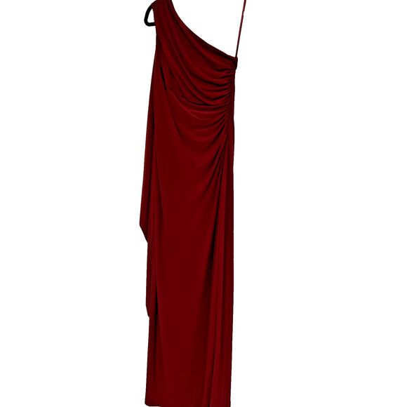 Lauren Ralph Lauren One Shoulder Draped Evening Gown Red Slinky Knit Size 8 - Picture 1 of 12